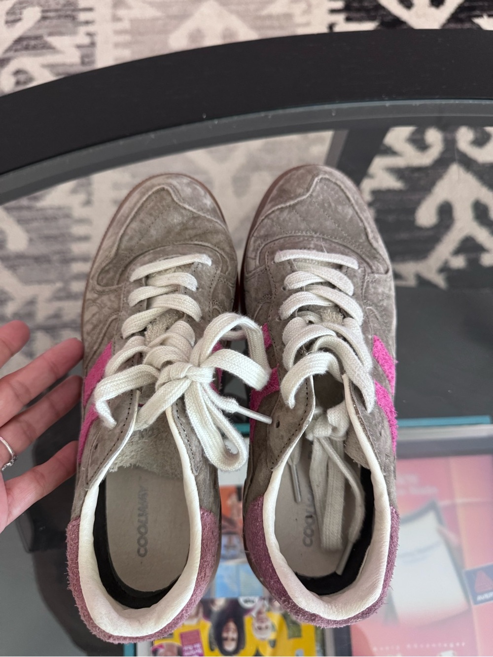 Coolway Taupe Suede Sneakers with Pink Side Stripes